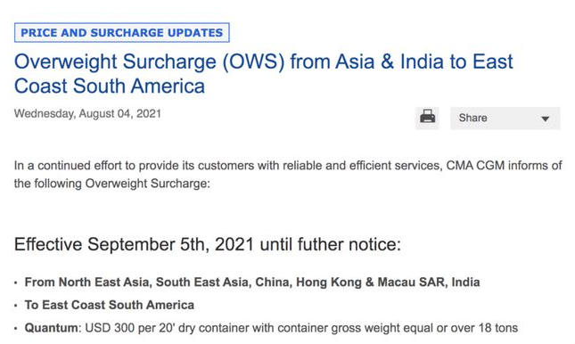 暴涨500%!中美运费破2万美元,航运继续上调附加费!